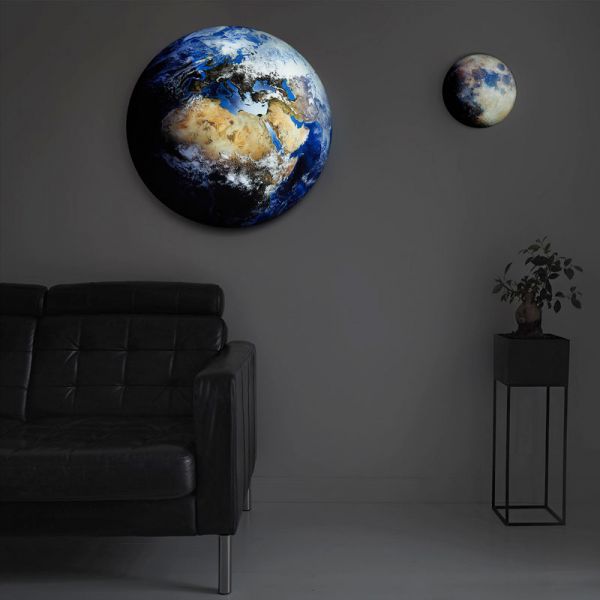 LED-Dekolampe Erde / blauer Planet, gross, Ø78cm / Dekolampe Mond klein, Ø78cm